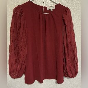 Elegant maroon Blouse with Textured Sleeves